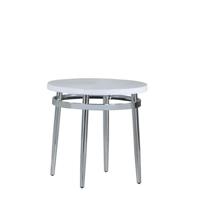 Round End Table White and Chrome_0