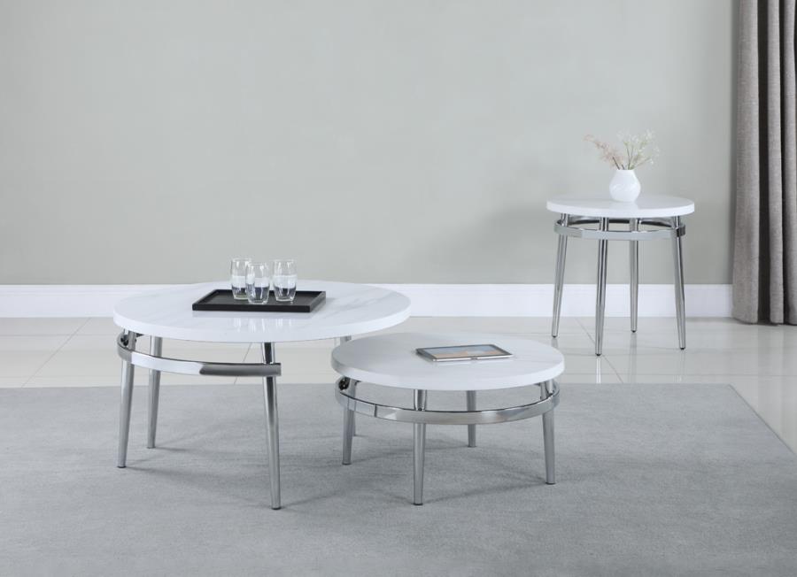 Round End Table White and Chrome_1