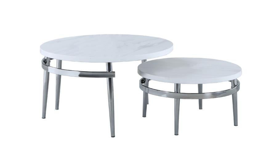 Round Nesting Coffee Table White and Chrome_0