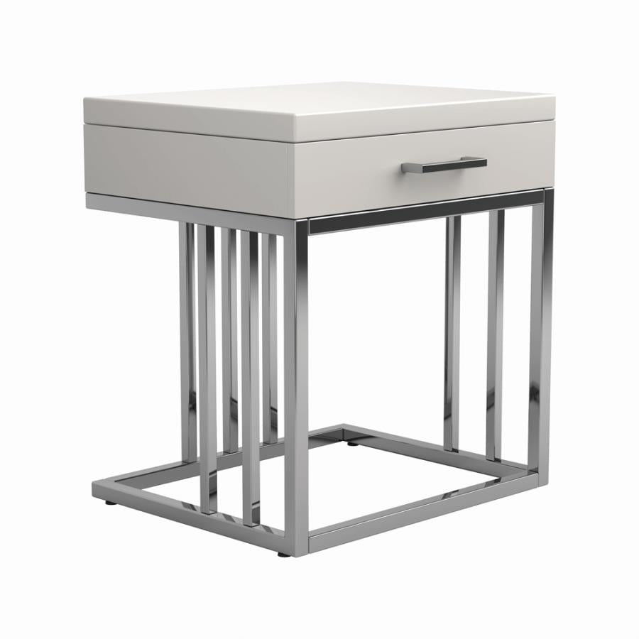 1-drawer Rectangular End Table Glossy White and Chrome_1