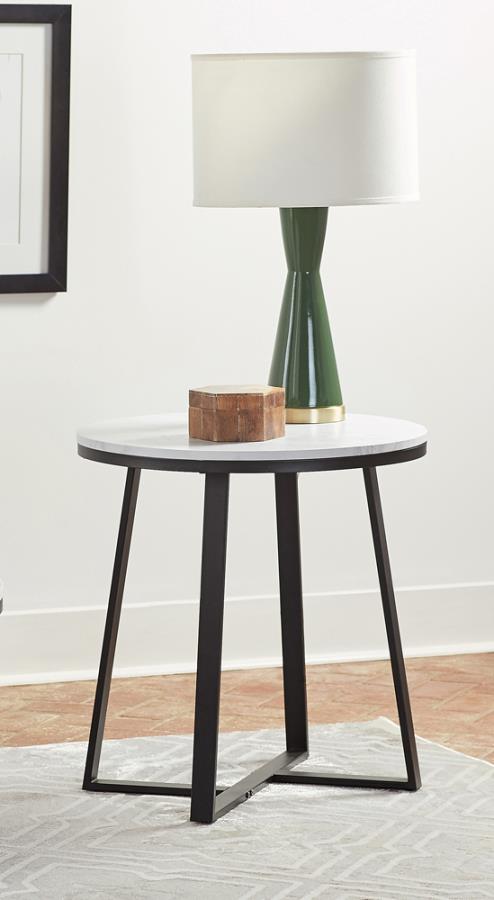 Metal Base Round End Table White and Matte Black_0