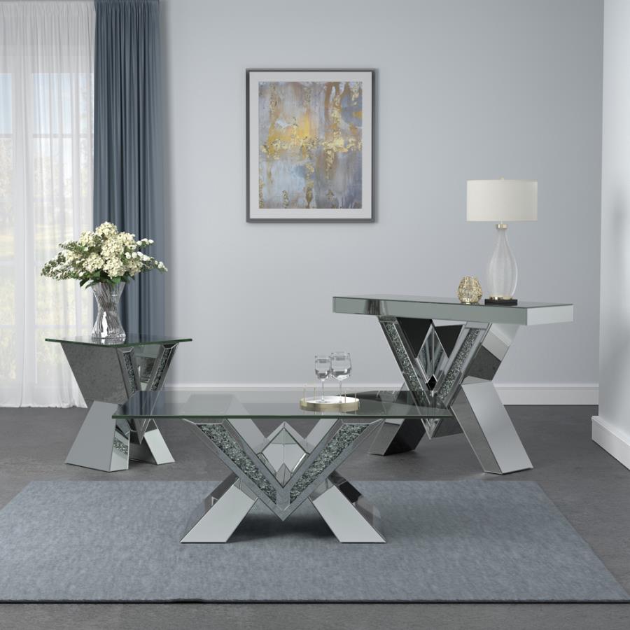 Caldwell V-shaped End Table with Glass Top Silver_0