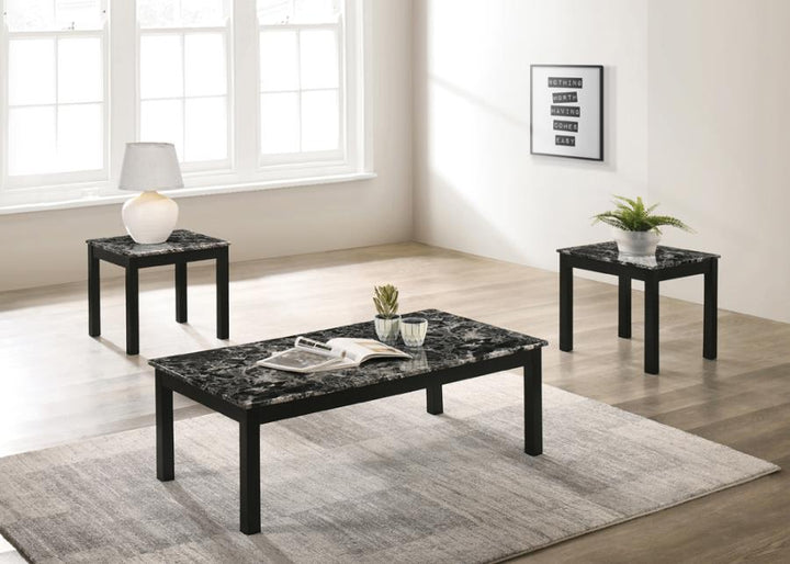 Faux Marble Rectangle 3-piece Occasional Table Set Black_2