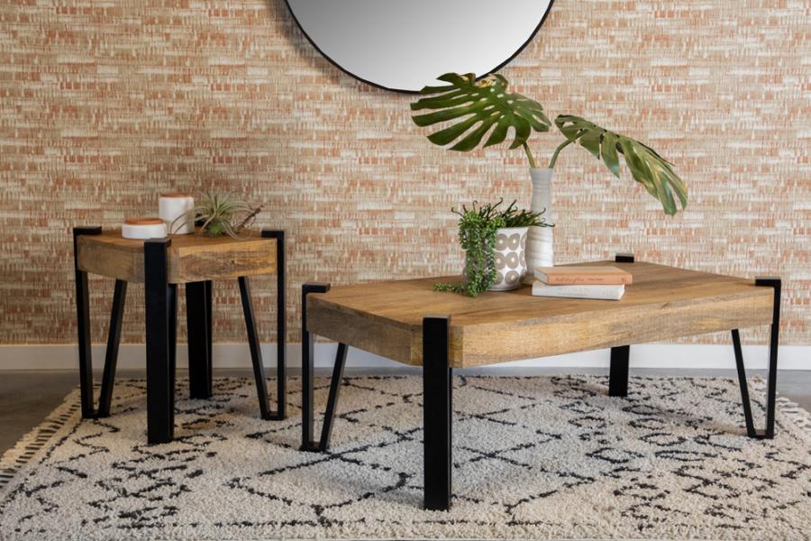 Wooden Square Top End Table Natural and Matte Black_1