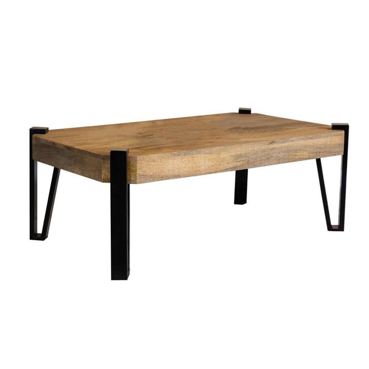 Wooden Rectangular Top Coffee Table Natural and Matte Black_0
