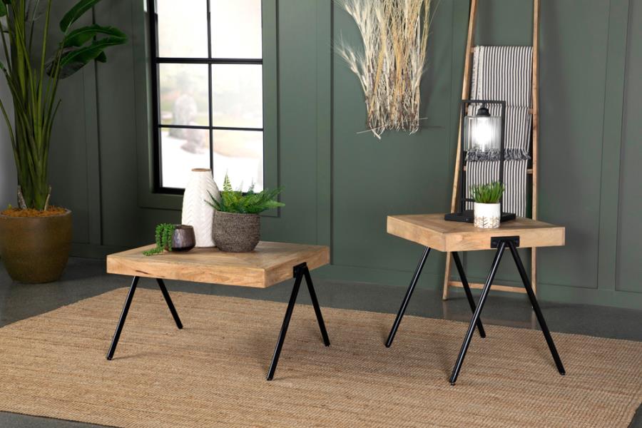 Square End Table with Metal Legs Natural and Black_2