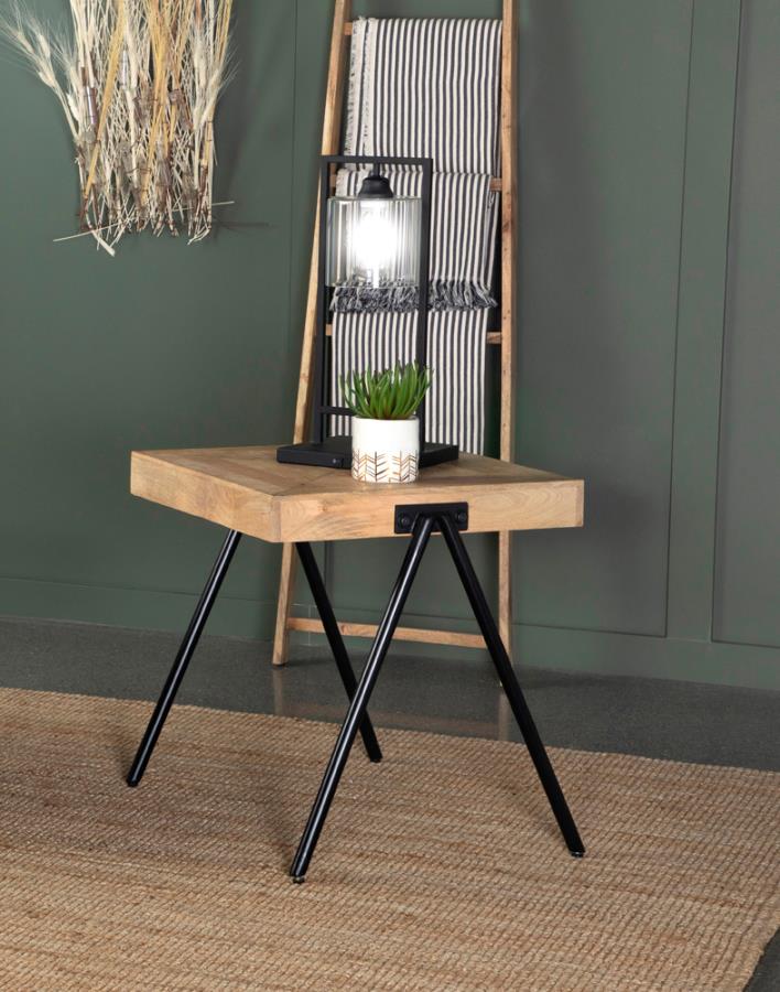 Square End Table with Metal Legs Natural and Black_0