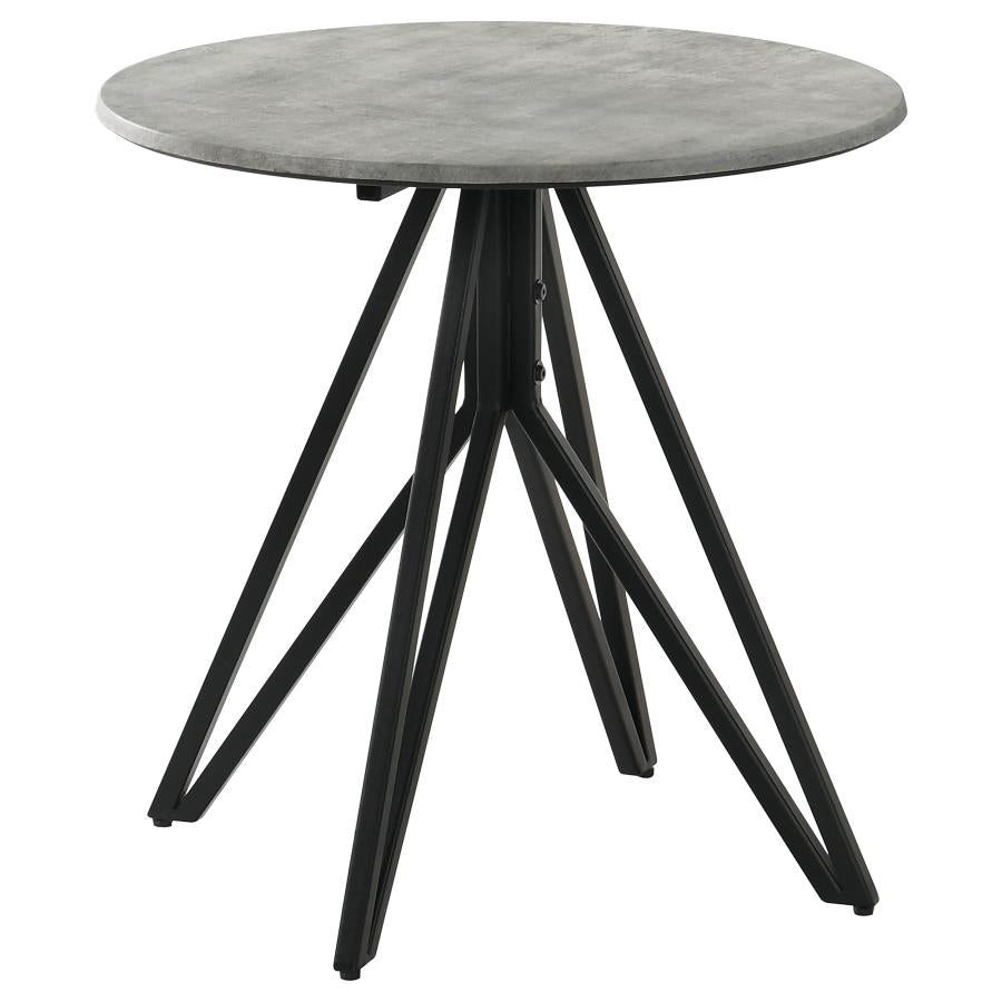 Round End Table with Hairpin Legs Cement and Gunmetal_1