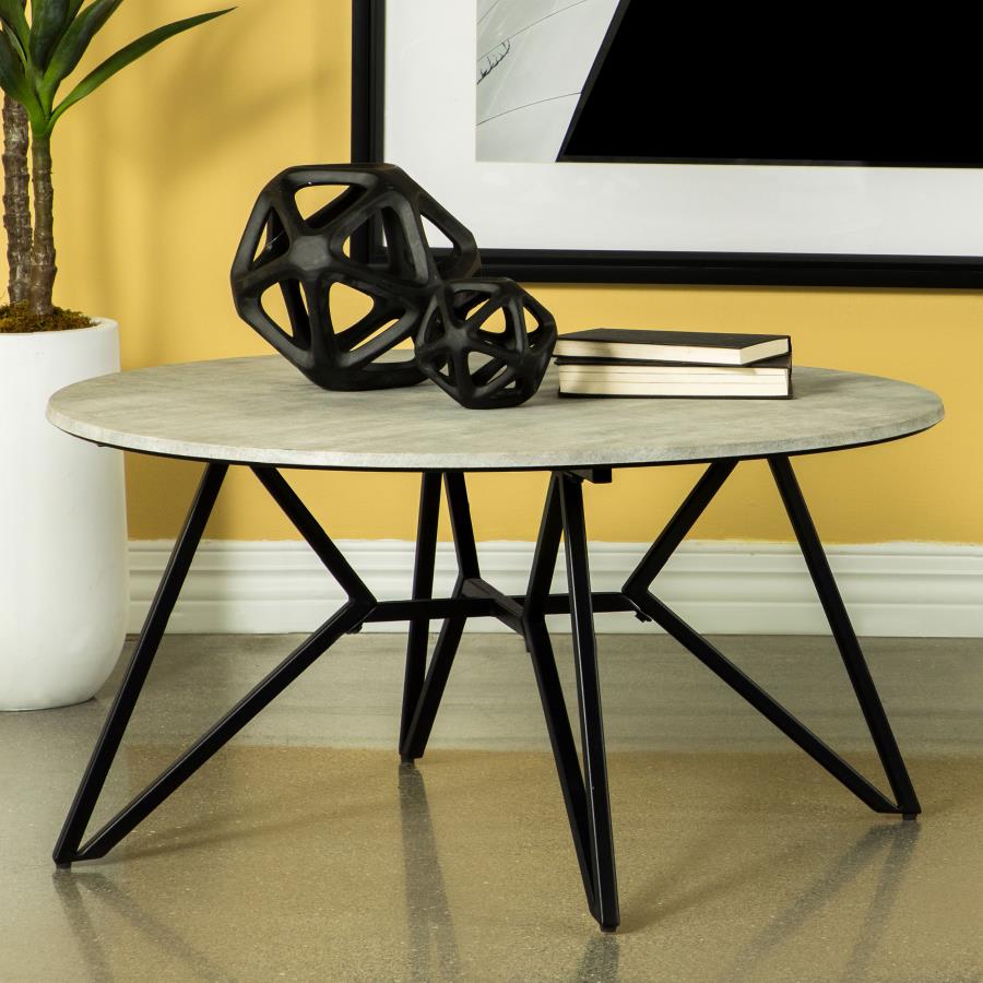 Round Coffee Table with Hairpin Legs Cement and Gunmetal_0