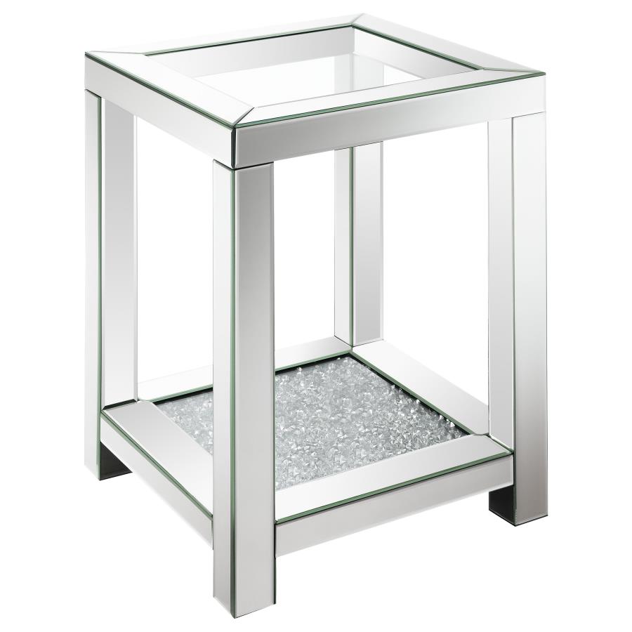 Square End Table with Glass Top Mirror_1