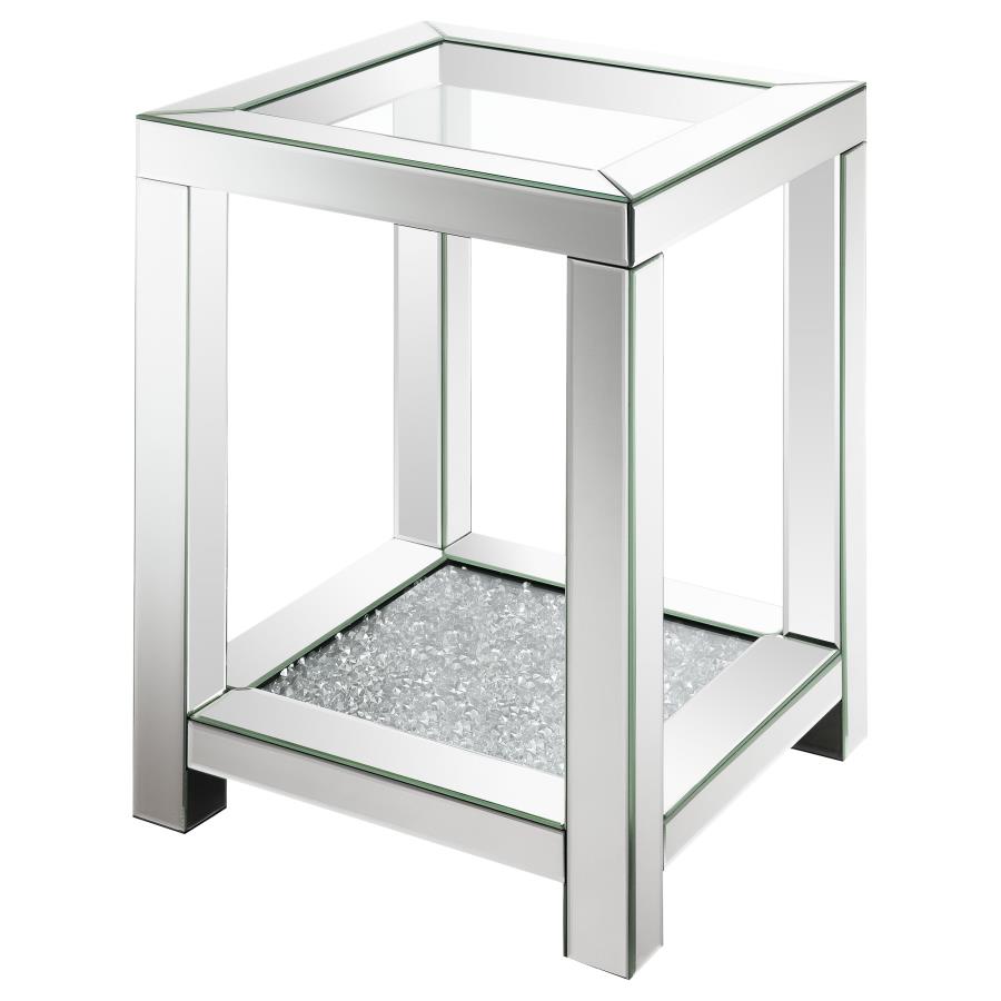 Square End Table with Glass Top Mirror_3