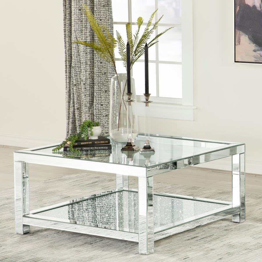 Rectangular Coffee Table with Glass Top Mirror_0