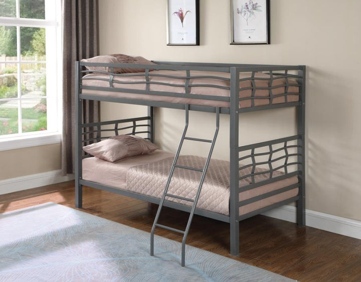 Fairfax Twin over Twin Bunk Bed with Ladder Light Gunmetal_2
