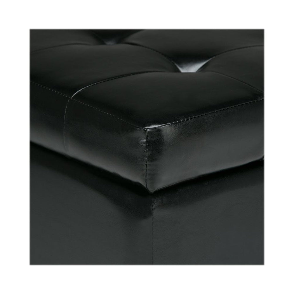 Simpli Home - Cosmopolitan Rectangular Wood / Faux Leather Ottoman With Inner Storage - Midnight Black_4