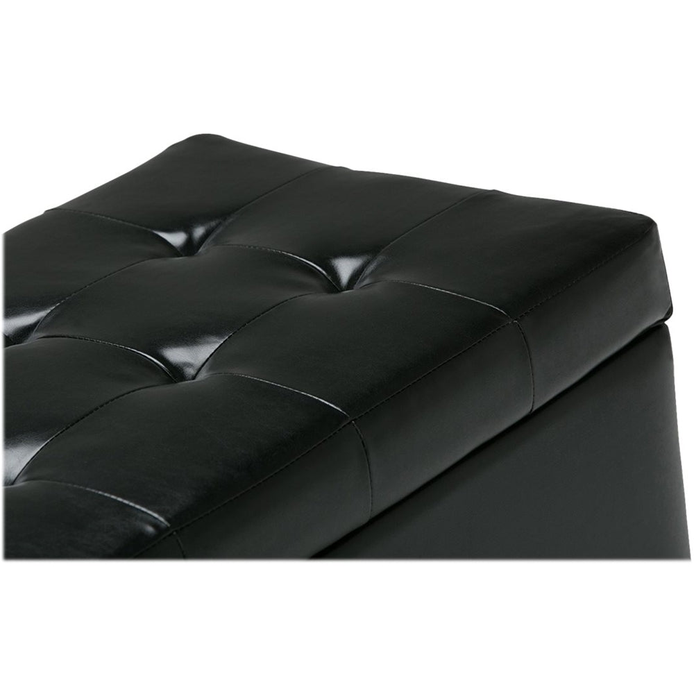 Simpli Home - Cosmopolitan Rectangular Wood / Faux Leather Ottoman With Inner Storage - Midnight Black_2