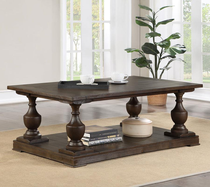 Rectangular Coffee Table with Turned Legs and Floor Shelf Coffee_0