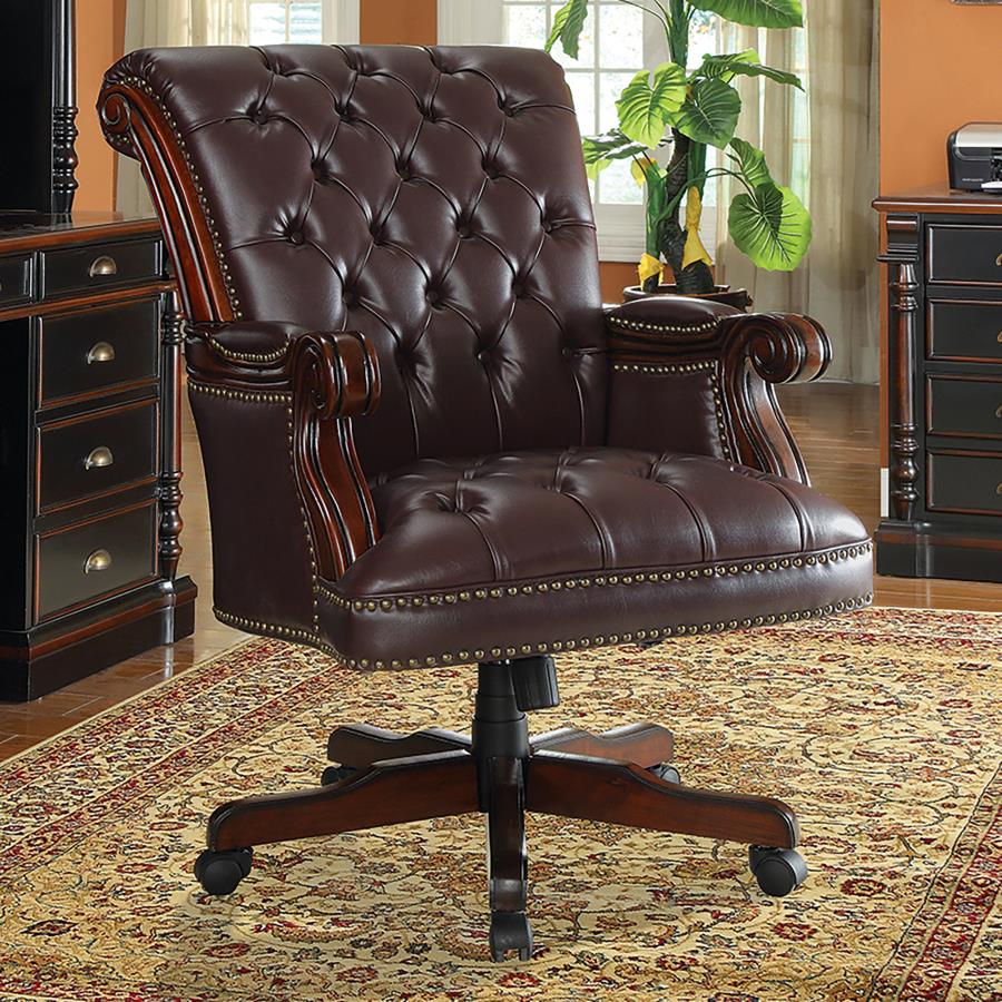 Tufted Adjustable Height Office Chair Dark Brown_0