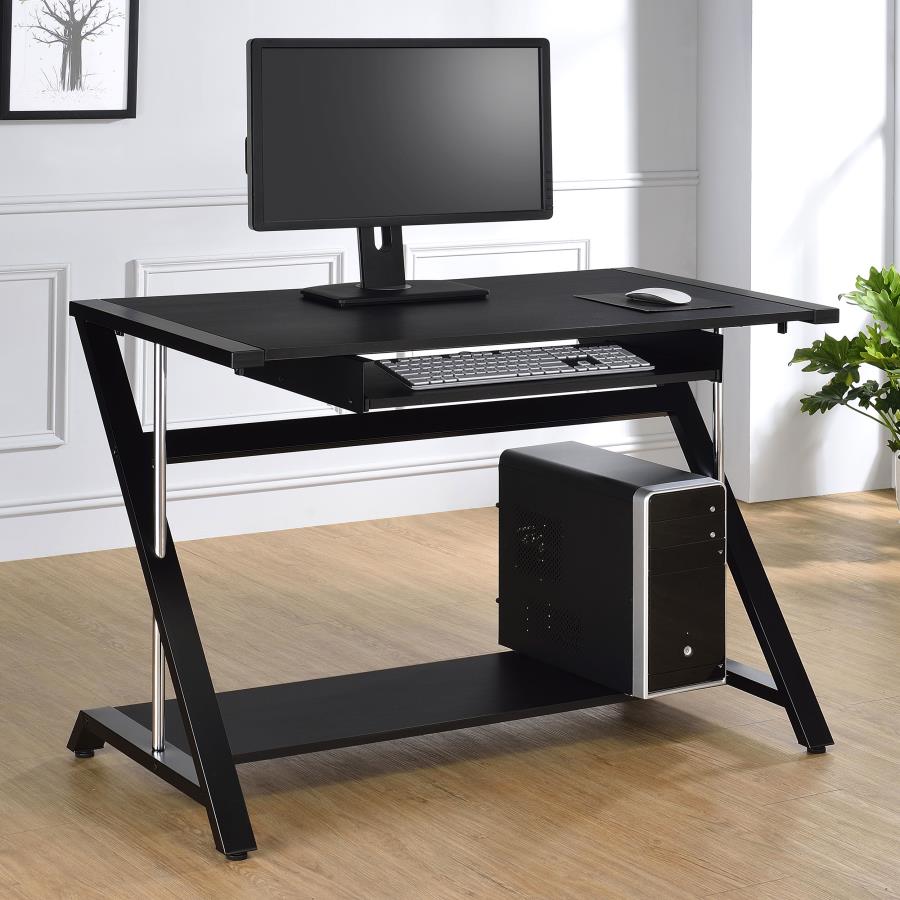 Mallet Computer Desk with Bottom Shelf Black_0