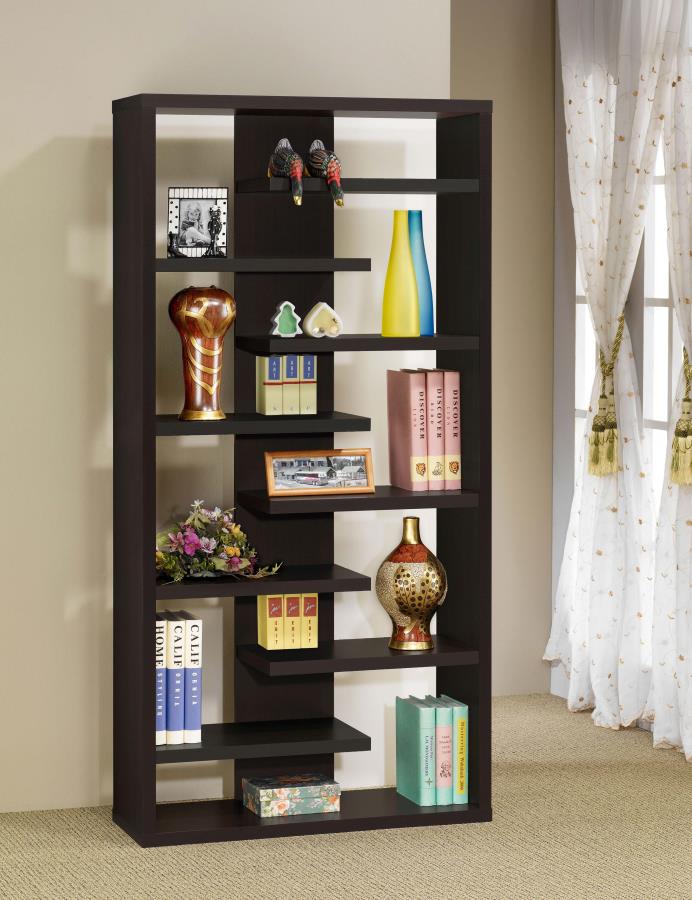 Bookcase with Staggered Floating Shelves Cappuccino_2