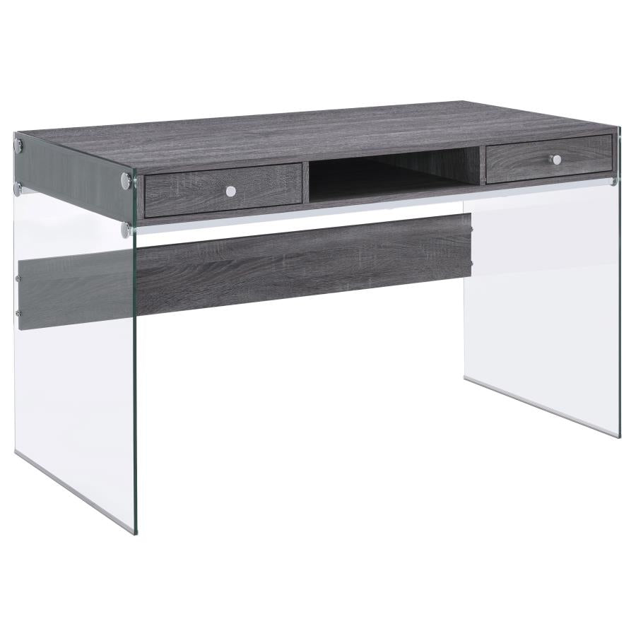 Dobrev 2-drawer Writing Desk Weathered Grey and Clear_1