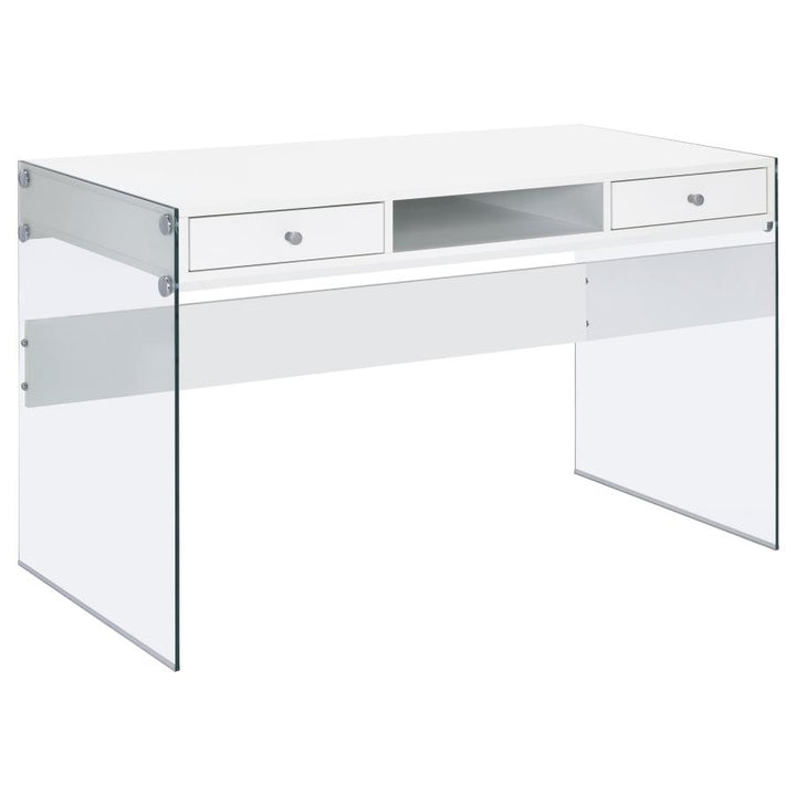 Dobrev 2-drawer Writing Desk Glossy White and Clear_1