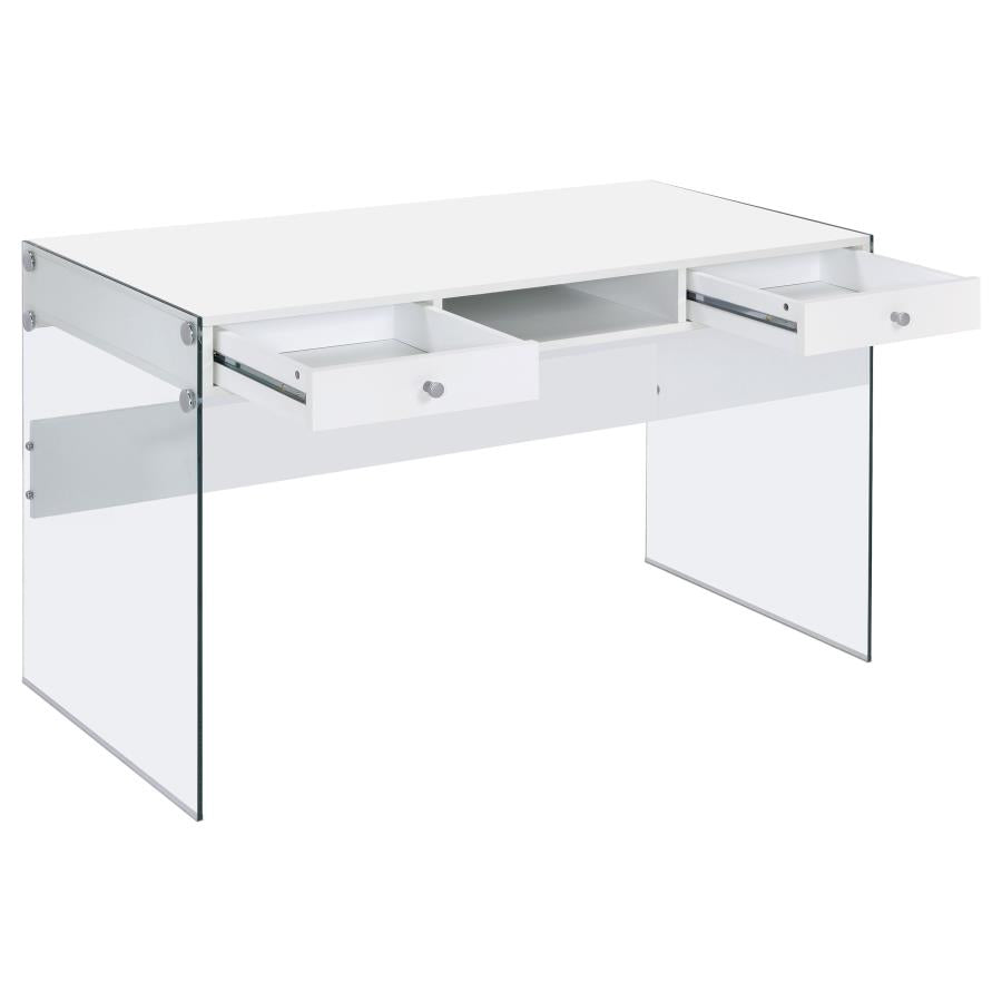 Dobrev 2-drawer Writing Desk Glossy White and Clear_5