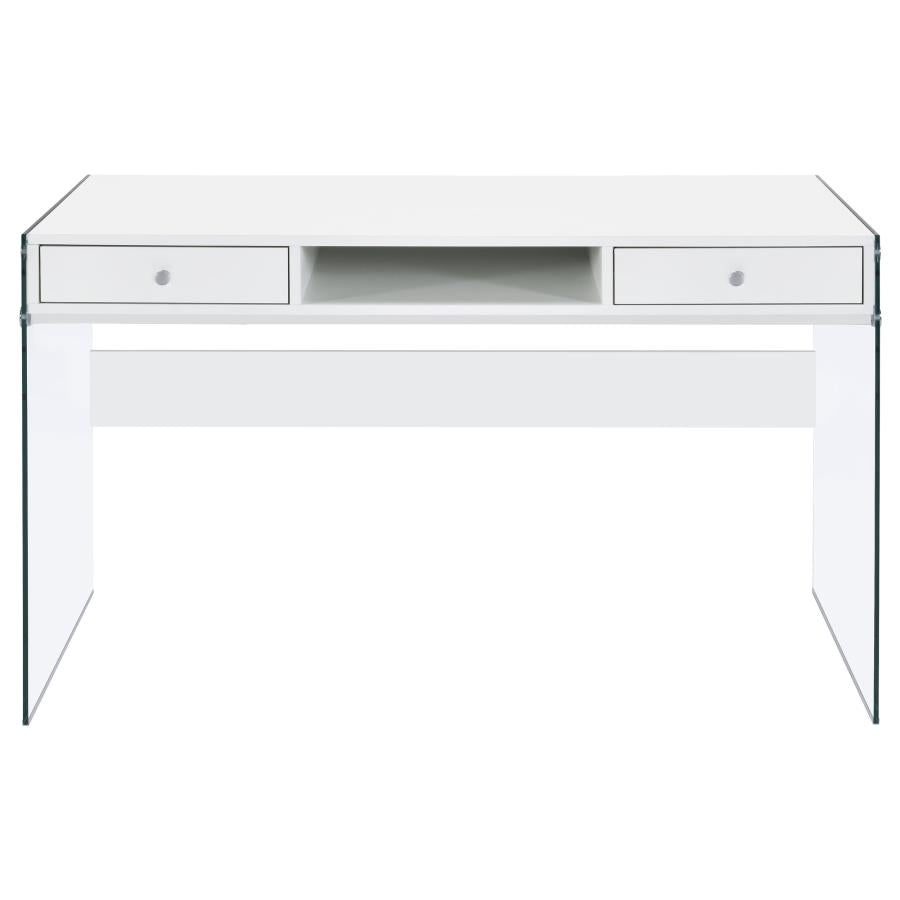 Dobrev 2-drawer Writing Desk Glossy White and Clear_6