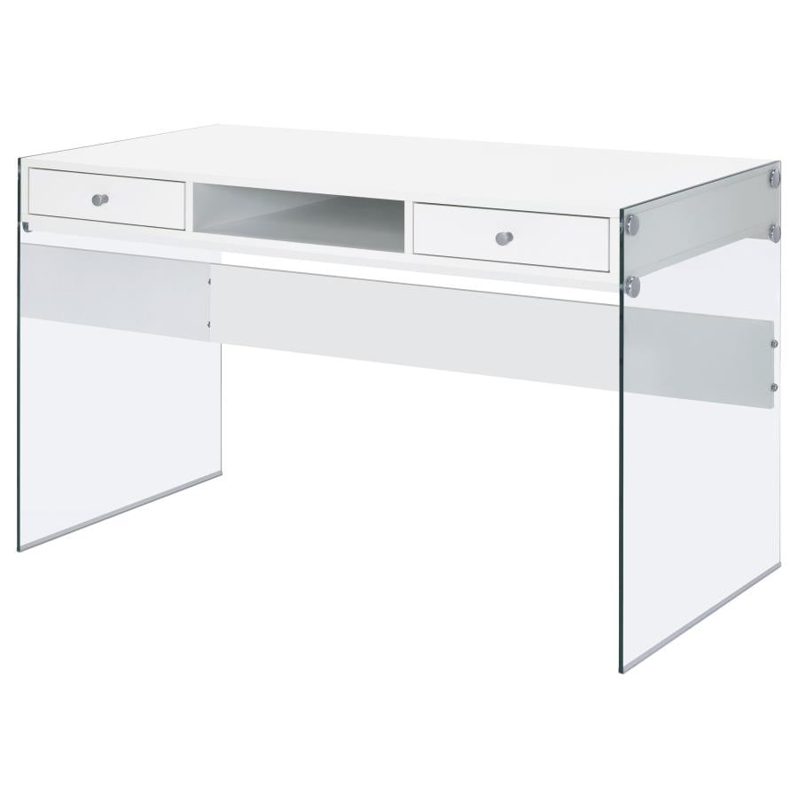 Dobrev 2-drawer Writing Desk Glossy White and Clear_7