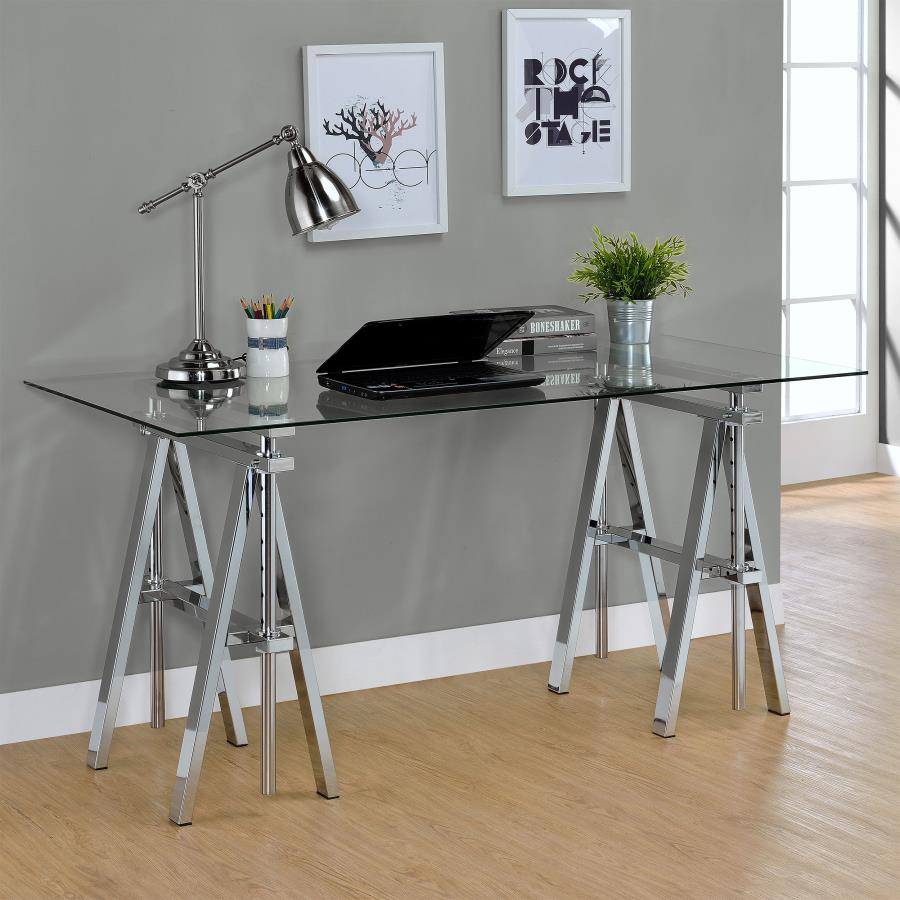 Statham Glass Top Adjustable Writing Desk Clear and Chrome_0