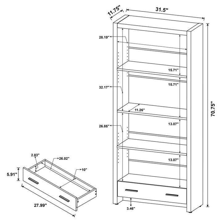 Skylar 5-shelf Bookcase with Storage Drawer Cappuccino_3