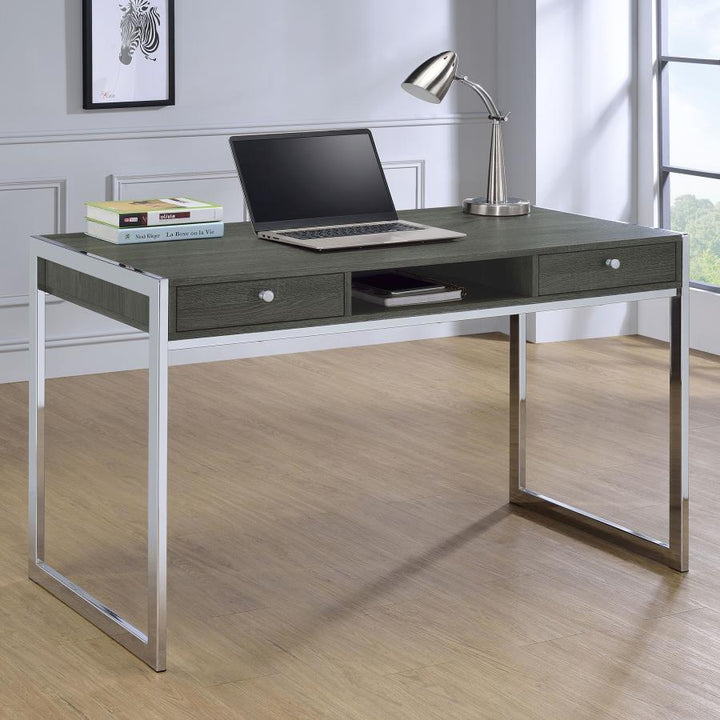 Wallice 2-drawer Writing Desk Weathered Grey and Chrome_0