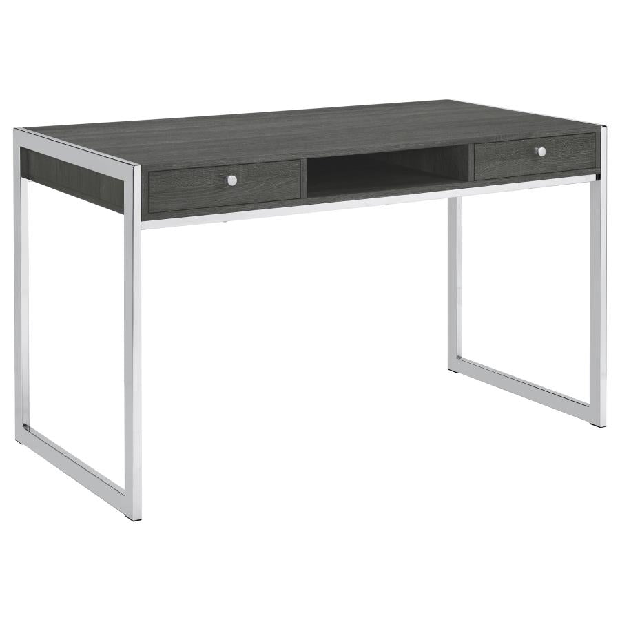 Wallice 2-drawer Writing Desk Weathered Grey and Chrome_1
