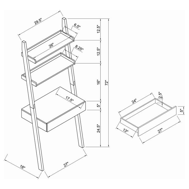 Bower 3-piece 1-drawer Ladder Desk Set Cappuccino_6
