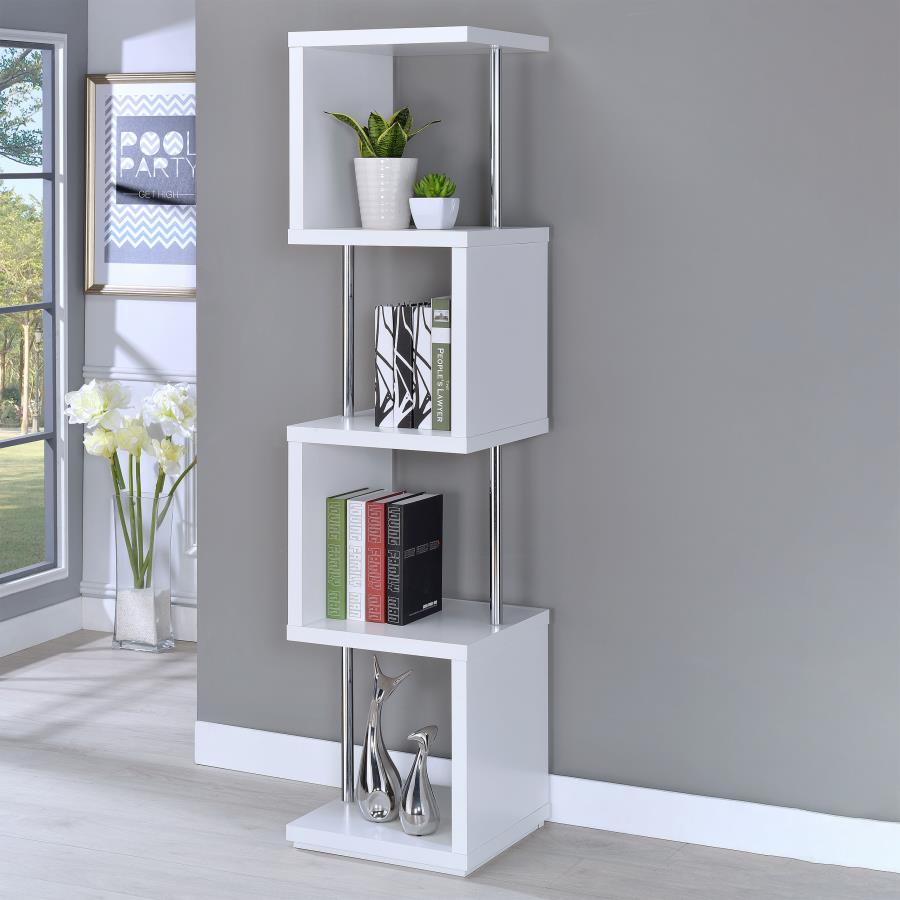 Baxter 4-shelf Bookcase White and Chrome_0