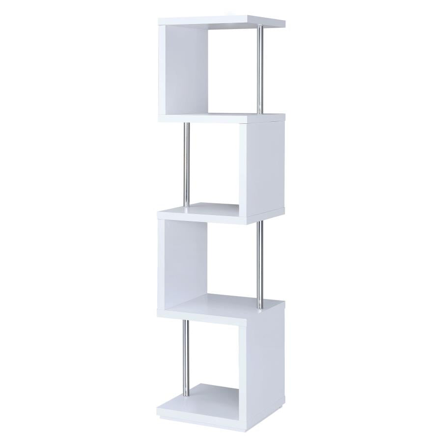 Baxter 4-shelf Bookcase White and Chrome_1