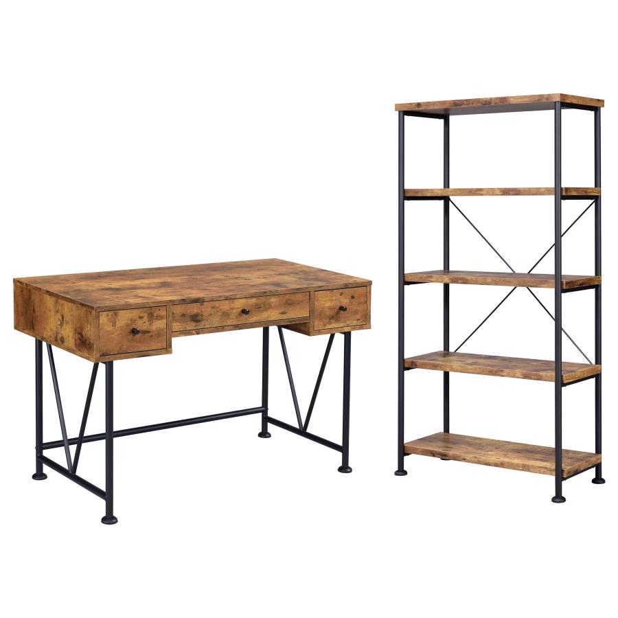 Analiese 2-piece 3-drawer Writing Desk Set Antique Nutmeg and Black_1
