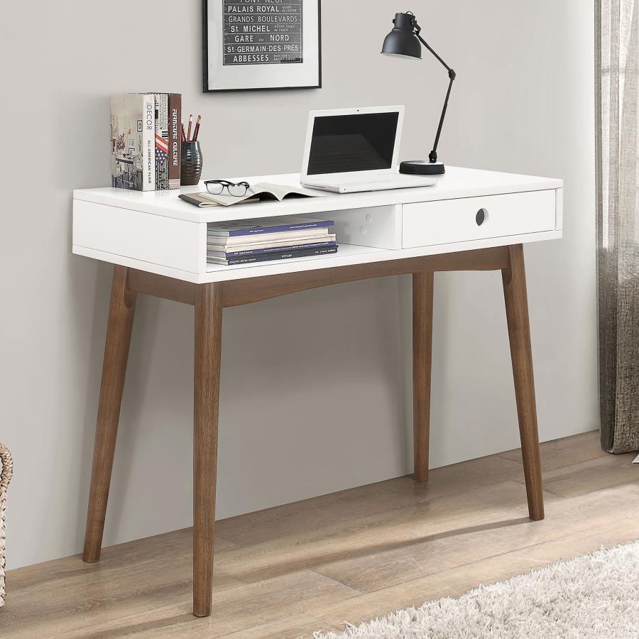 Bradenton 1-drawer Writing Desk White and Walnut_0
