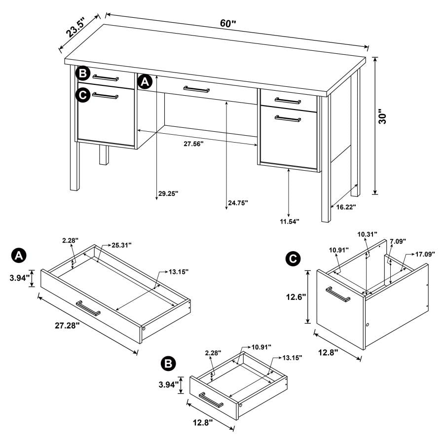 Samson 4-drawer Office Desk Weathered Oak_2