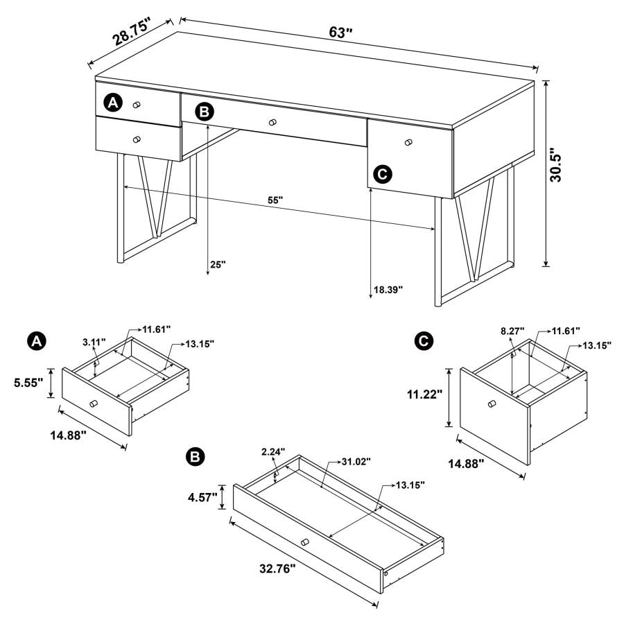 Analiese 4-drawer Writing Desk Grey Driftwood_2
