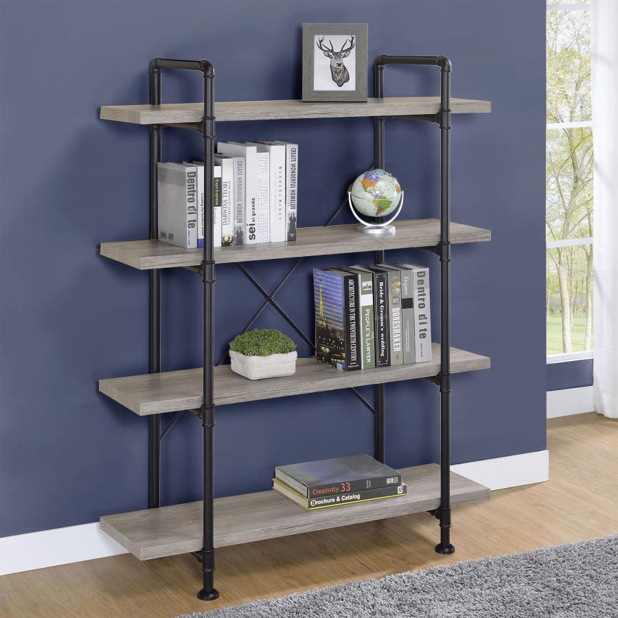 Delray 4-tier Open Shelving Bookcase Grey Driftwood and Black_0