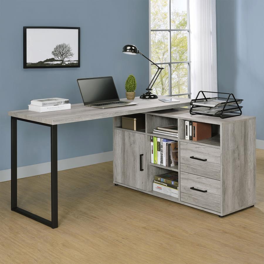 Hertford L-shape Office Desk with Storage Grey Driftwood_0