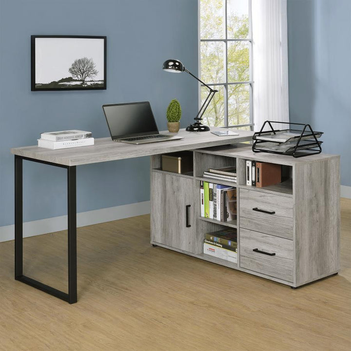 Hertford L-shape Office Desk with Storage Grey Driftwood_0