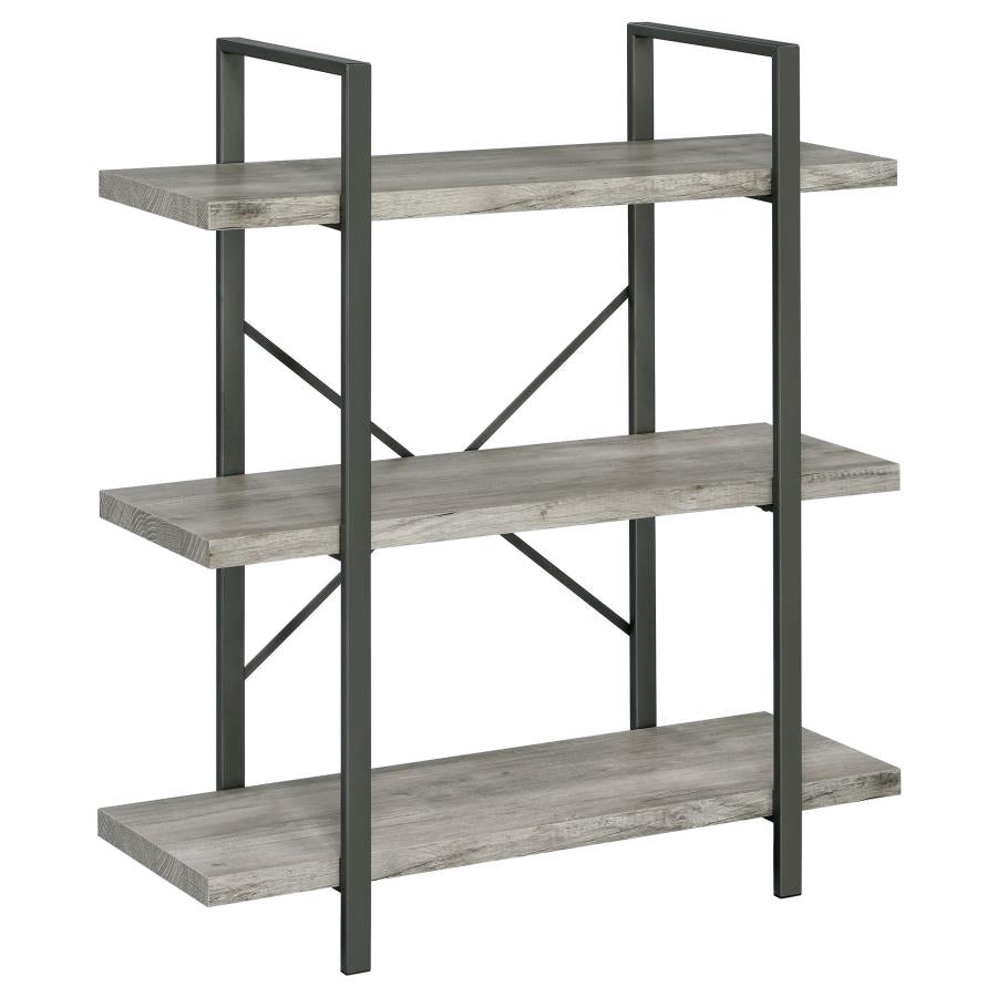 Cole 3-Shelf Bookcase Grey Driftwood and Gunmetal_1