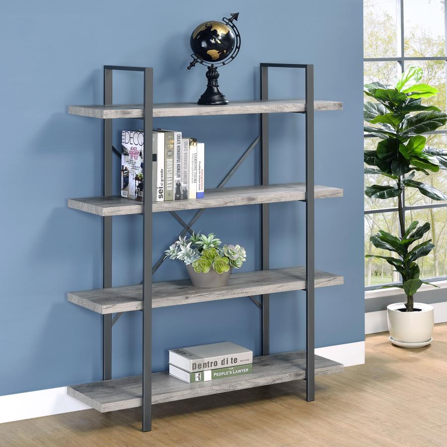 Cole 4-Shelf Bookcase Grey Driftwood and Gunmetal_0