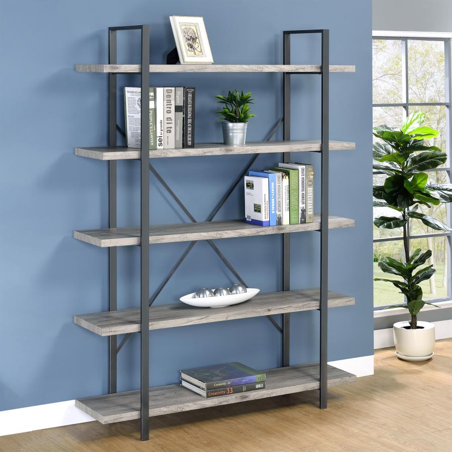 Cole 5-Shelf Bookcase Grey Driftwood and Gunmetal_0