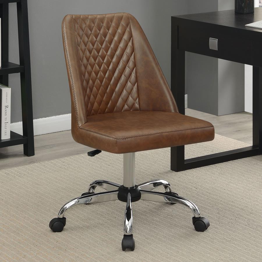 Upholstered Tufted Back Office Chair Brown and Chrome_0