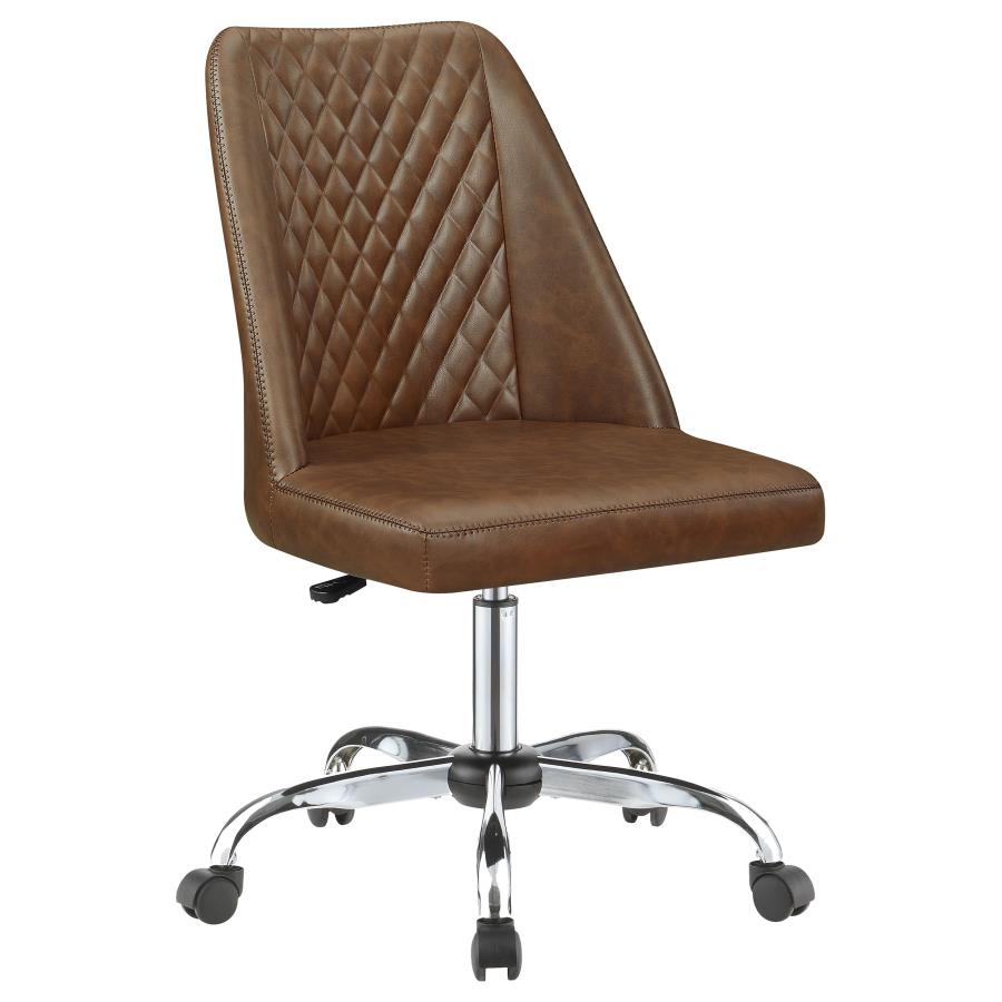 Upholstered Tufted Back Office Chair Brown and Chrome_1