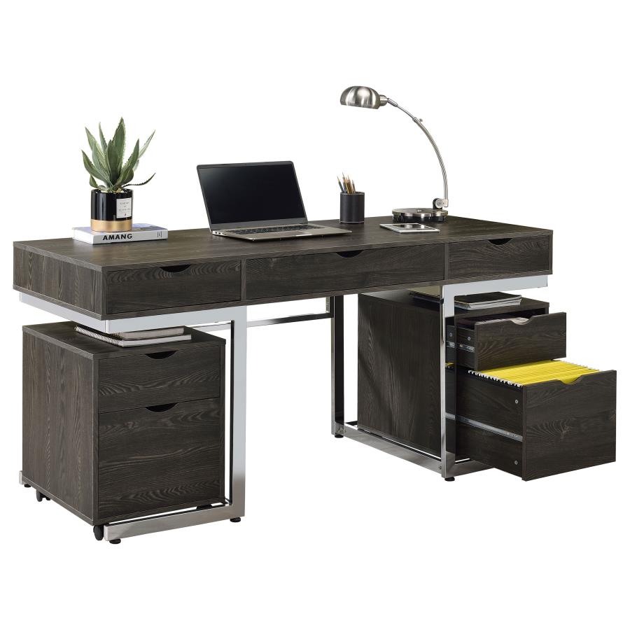 Noorvik 3-piece Writing Desk Set Dark Oak and Chrome_1