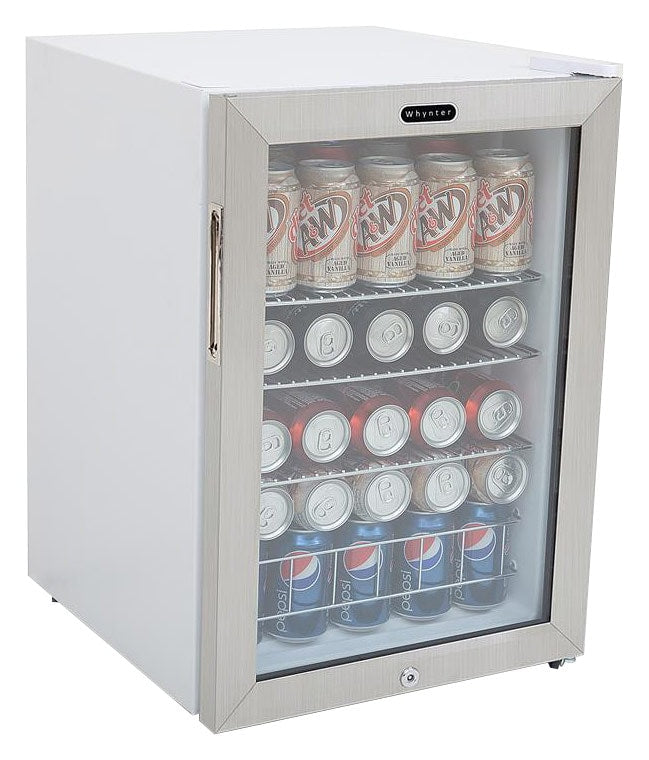 Whynter - 90-Can Beverage Refrigerator - White cabinet with stainless steel trim_0