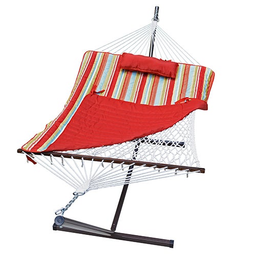 Cotton Rope Hammock w/ Stand Pad & Pillow Combo Piper Stripe/Solid_0
